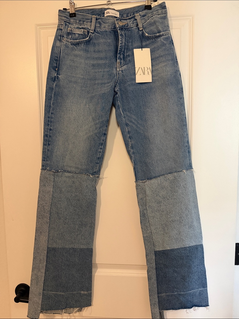 Zara Two-Tone Blue Patchwork Wide-Leg Jeans